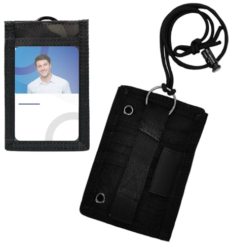 Porta Badge Tattico, Staccabile, Tipo Badge con Cordino Regolabile, Cordino e Portapenne, per ID Tag, Biglietti da Visita per Lavori Esterni (Nero)