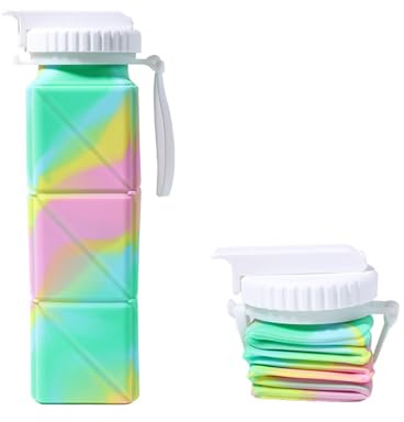 TIAN TIAN DING Collapsible Water Bottle, Silicone, 620ml, Leak Proof & Portable, Foldable Water Bottle for Gym, Sports, Travel, Eco-Friendly Running & Outdoor Bottle for Men & Women (Rainbow Colors)
