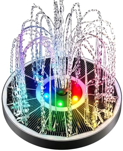 Fontaine Solaire avec lumières LED colorées, Fontaine Solaire de 40 cm pour Bain d'oiseaux, décoration de Jardin extérieur, fontaines flottantes RGB avec 6 Buses Jet d'eau, pour oisea