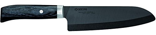 Kyocera Keramikmesser, Santokumesser, Klinge 16 cm, schwarze Klinge aus Zirkoniakeramik, handgeschliffen, extrem scharf, Holzgriff, JPN-160NBK