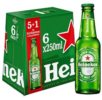 Heineken Cerveza - Pack de 6 Botellas x 250 ml (Total: 1.50 L)