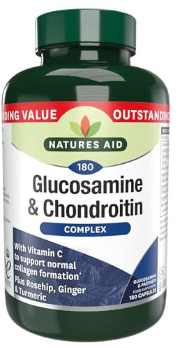 Natures Aid Glucosamine & Chondroitin Complex - Rosehip Ginger Turmeric Vitamin C Supplement - Joint Support Mobility, Flexibility & Cartilage Health - Non-GMO, Gluten-Free - 180 Capsules