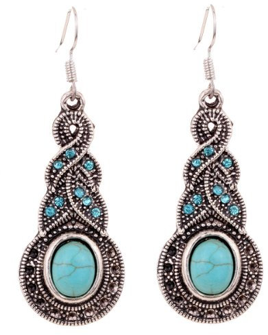 Yazilind Schmuck Charming Ethnic tibetischen Silber Oval Rimous T¨¹rkis -Kristalltropfen baumeln Ohrringe Geschenk f¨¹r Frauen & M?dchen