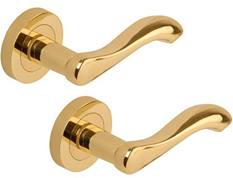Excel DH3678 Venus Passage Door Handles on Round Rose, Polished Brass