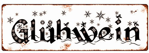 INTERLUXE Schild aus Metall Metallschild Shabby Vintage Blechschild GLÜHWEIN Getränke Weihnachtszeit Advent Weihnachtszeit Schnee Winter