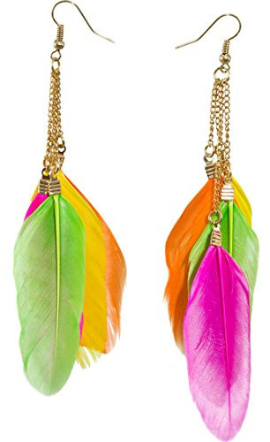 NET TOYS Feder Ohrringe Indianer Ohrhänger neonfarben Neon Federohrringe Neonparty Ohrschmuck Pocahontas Federschmuck Mottoparty Ohr Schmuck Karnevalskostüme Accessoires Damen