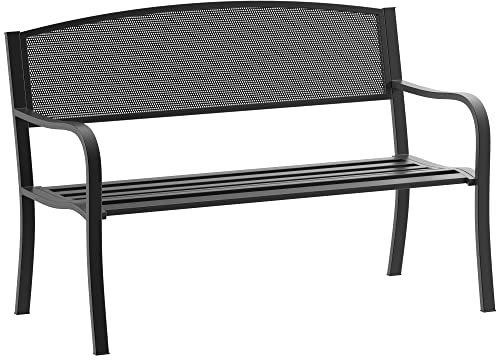 Outsunny 2 Seater Metal Garden Bench Porch Chair Mesh Net Backrest Black