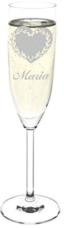 polar-effekt Leonardo Sektglas Personalisiert mit Gravur des Namens - Geschenk-Idee für Champagner und Sekttrinker - Motiv Herzkranz