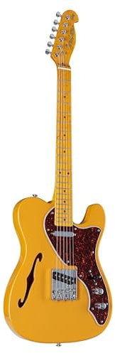 J&D E-Gitarre, TL Thinline, Butterscotch Blonde, T-Style, Erlekorpus, Ahornhals, 21 Medium Bünde, Ceramic Single Coil Tonabnehmer, Chrom-Hardware, Hochglanz Finish