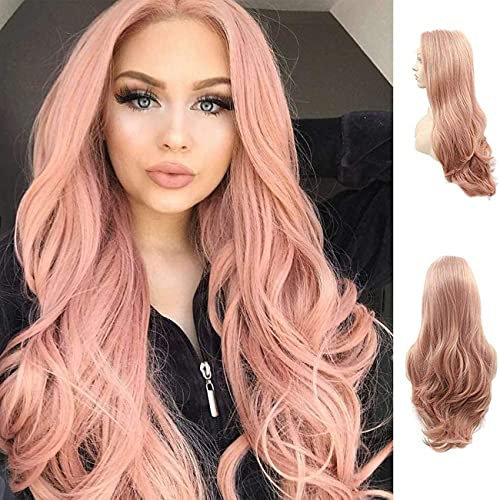 Karissa Haar Beste Klassische Lace Front Perücke - Rosa Lange Wellenförmige Synthetische Haare für Party, Fashion und Frauen - Mischfarbe Pastell Rosa