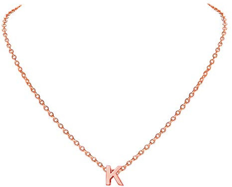 Suplight Rose Gold Plated Initial Letter Necklace K, Dainty Small Delicate Hypoallergnic Monogram Alphabet Choker Necklace for Women Teen Girls