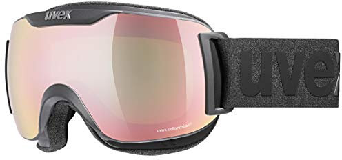 uvex downhill 2000 S CV - Skibrille für Damen und Herren - konstraststeigernd - verzerrungs- & beschlagfrei - black matt/rose-green - one size