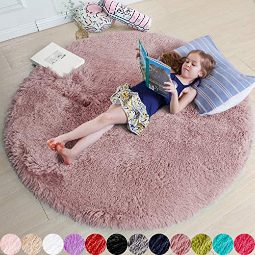 Flauschiger Runder Teppich für Schlafzimmer, Kinderzimmer, Mädchenzimmer, Schlafsaal - Pelziger Plüschteppich, Niedliche Raumdekoration für Baby, 152 x 152 cm
