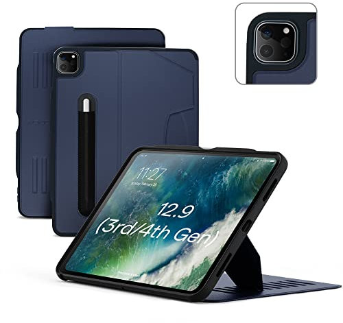 Zugu CASE iPad Air Custodia 13 Pouces M3 2025 & M2 2024 /iPad Pro 12.9 (3a/4a Generazione) Cover Protettiva, 10 Angoli Regolabili Magnetico, Ricarica di Apple Pencil, Auto Svegliati/Sonno [Blu Marino]