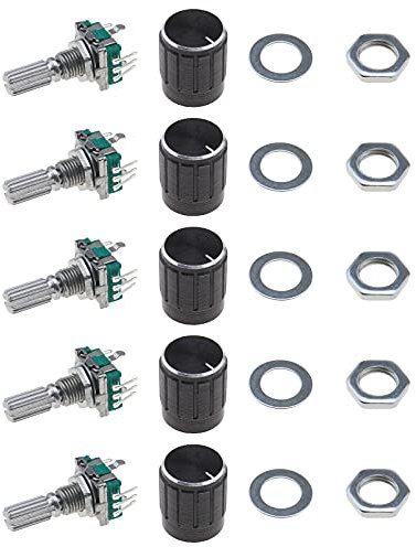 EMSea 5 Kits mit 360 Grad Drehgeber Modulen EC11 Digital Potentiometer Druckknopfschalter 5-polige 20mm Welle mit Schwarzer Knopfkappe