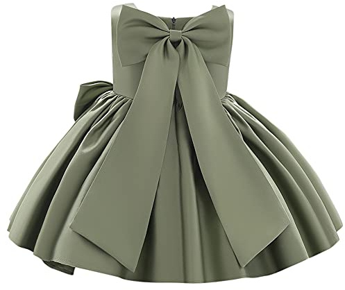 Flower Girls Wedding Dress Kids Pageant Bridesmaid Dress Baby Silky Satin Bowknot Toddler Girl Pirncess Birthday Party Christening Baptism Dresses Formal Prom Gown Sage Green - Bow 3-4 Years