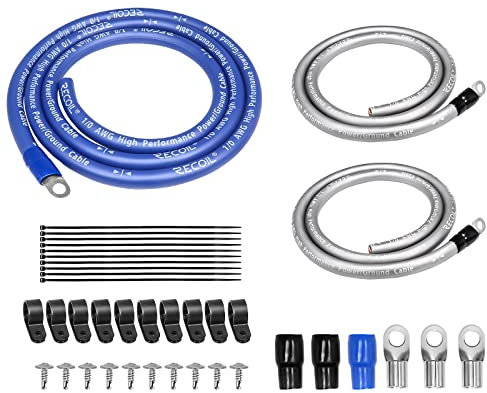 Recoil RBG3 True Spec 1/0 Gauge Wire Big 3 Amp Wiring Upgrade Kits for Car Audio Systems