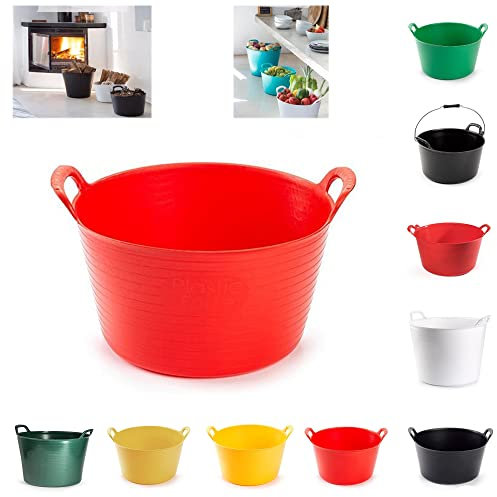 Heavy Duty Plastic Flexi Tub Home Garden Flexible Storage Bucket Laundry Toys Kitchen Bucket, Rubble Container, 2-Handled Recycled Tub (15L - Red Flexi Tub)