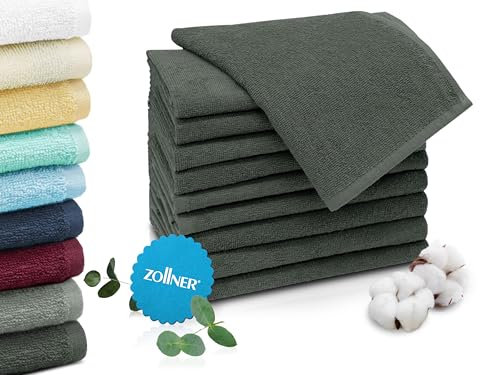 ZOLLNER 10er Set Gästehandtücher in 30x50 cm - saugstarke und weiche Gästetücher in dunkelgrau - mit praktischem Aufhänger - waschbar bis 60°C - Baumwolle - Hotelqualität