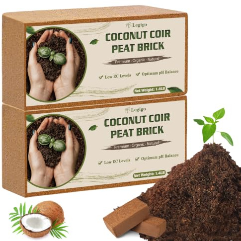 Legigo 2 Pack Coco Coir Bricks for Plants- 100% Organic Coconut Coir Soil | Compressed Coconut Fiber Substrate, Coco Peat Garden Soil for Seed Starter, Potting Mix and Indoor & Outdoor Plants