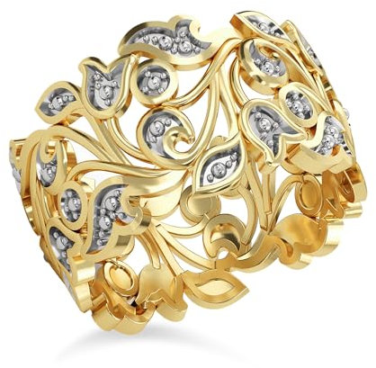 TJC Leaf Band Ring White Diamond In 14ct Gold Plated 925 Sterling Silver for Women Size Y Pave Setting April Birthstone