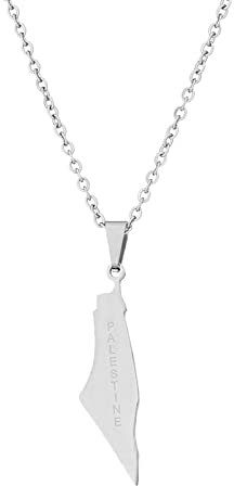 YUANYIRAN Israel Und Palästina Karte Anhänger Halskette – Ethnische Buchstaben Geometrische Männer Und Frauen Paar Anhänger Patriotische Flagge Hip Hop Charm Schmuck Für Gedenkgeschenk,Silber,50