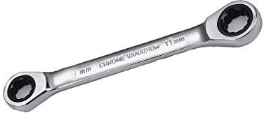 Vokenforu Box End Ratchet Spanner, Double Box Ratcheting Combination Wrench, Hardened Chrome Vanadium Steel Heavy Duty Metric Ring Spanner (9mm x 11mm)