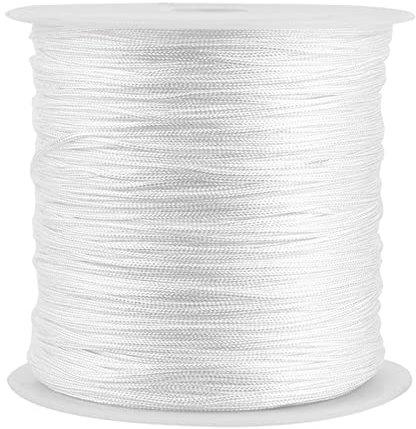 Fil de Perles en Nylon, 0,8mm x 100m, Cordon Satin Blanc pour Fabrication de Bijoux, Cordon élastique