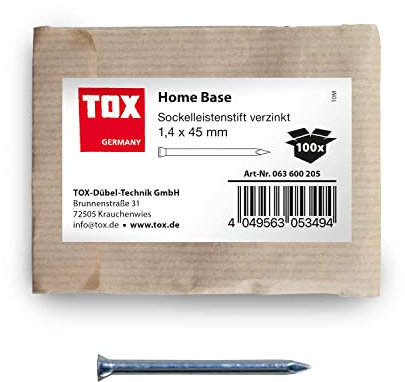 TOX Home Base Spine per battiscopa 1,4 x 45 mm, zincate blu con testa svasata profonda in confezione di carta riciclabile, per il fissaggio di battiscopa, legno e molto altro, 100 pz, 63600205
