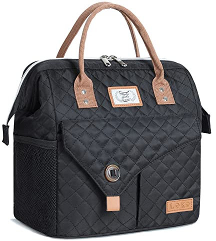 Lekesky Bolsa Termica Porta Alimentos Impermeable – Lonchera para Mujer con Gran Capacidad, Ideal para Trabajo, 11L, Negro Acolchado