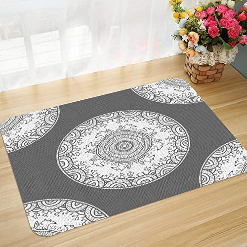ESVET Badematte,Super Absorbierend Badematte 60x100 cm, Mandala Rundes Mandala-Muster mit Wald und Füchsen als Doodle-Illustration,für Badteppich Badewanne,Duschteppich,Fußmatte Bad,Küche