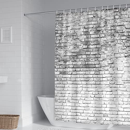 Duschrollo für Badewanne, Duschvorhang Edel Grau Polyester Backsteinmauermuster Eleganter Duschvorhang 150X180cm