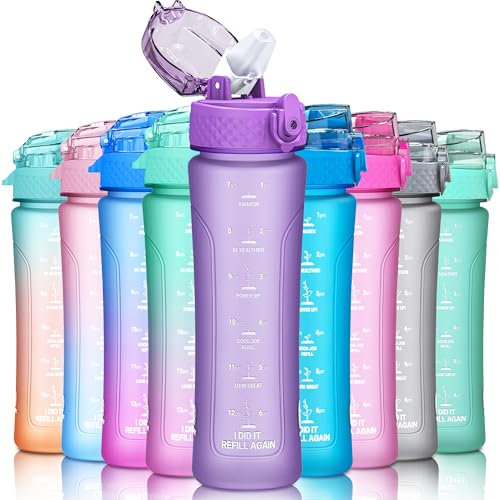 KITART 450ml Kinder Sport Trinkflaschen für die Schule mit Strohhalmdeckel (Lila)