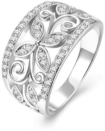 Anelli da donna placcati in oro rosa, con fiore e farfalla, per anniversario, cocktail, CR098, 9, Cristallo, Zirconia cubica