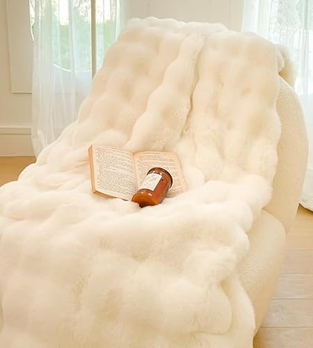 Tospass Kuscheldecke Beige Kaninchen Decke Warme Sherpa Decke Flauschig Weich Dicke Sofadecke Wohndecke Tagesdecke Doppelgesicht Decke - 200x230cm