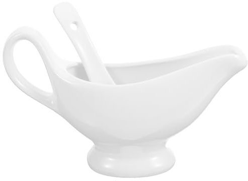 Zerodeko Pichet à Crème En Céramique 175ml Avec Cuillère Profonde Saucière Anti-déversement Pot à Sauce Élégant Pour Viande Pour Dîners Et Repas En Famille Ensemble 2 Pièces