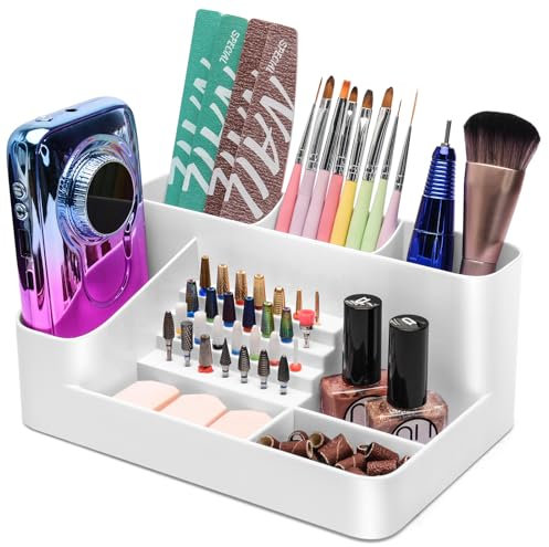 CGBE Nagelbohrer Aufbewahrung, 28 Löcher Acryl Nagelwerkzeug Organizer, Professioneller Nagelfräser Bit Box und Nagelkunst Organizer-Weiß (nicht inklusive Nagelbohrmaschine&Bit)