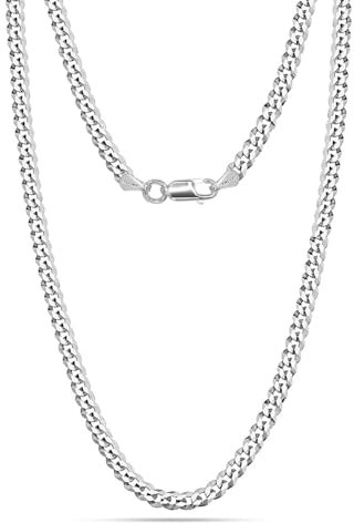LeCalla Solid 925 Sterling Silver Curb Chain Necklace for Men and Women | Italian 5mm Diamond-Cut Cuban Link Chain Necklace 24 Inches