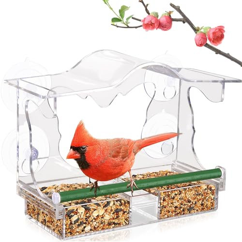 Window Bird Feeders with Strong Suction Cups, Outdoor Bird Feeder, Transparent Window Bird House, Removable Tray, Easy to Fill and Clean, Wild Bird Watching Gift, Clear Window Bird Feeder