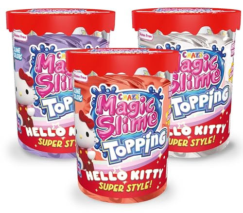 CRAZE Magic Slime Topping Hello Kitty - 3er Set Schleim Kinder Fantasy, 3X 70 ml Dose mit Glitter & verschiedenen Toppings - Slime Set sicher & rückstandsfrei