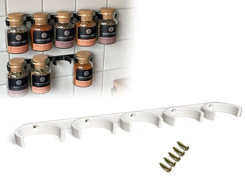 Printari Gewürzregal Regal Wandregal für 5 Ankerkraut Korkengläser Gewürzgläser - inkl. Befestigungsmaterial (weiß, für 5 Gewürzgläser)