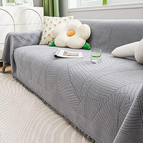 Bishilin Couchbezug Eckcouch 180x340CM, Überzug Sofa 4 Sitzer Blätter Muster Grau Sofabezug Universal Katzenschutz