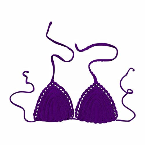 SRTUMEY Vendita UK Donne Estate Tinta Uncinetto Mano Uncinetto Costume Da Bagno Euramerican Bikini Top Apertura Anteriore Reggiseni per le Donne, Viola, M