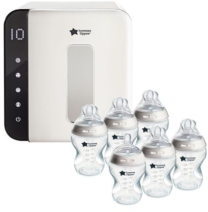 Tommee Tippee Ultra UV Steriliser, Dryer and Storage for Baby Bottles and Accessories,White + Natural Start Anti-Colic Bottle with Slow Flow Breast-Like Teat, 260 ml, 0m+, Self-Sterilising, Pack of 6