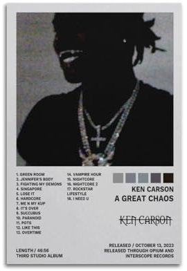 Ken Carson Poster A Great Chaos, Album, Poster, Leinwand, dekoratives Gemälde, modern, ästhetisch, dekoratives Gemälde, Schlafzimmer, Wohnzimmer, Kunstposter, 30 x 45 cm, ungerahmt, 5