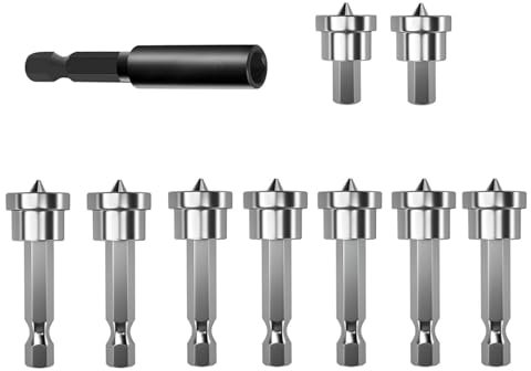 lcyen 10Pcs Drywall Bit,Adjustable Depth Drywall Screwdriver PH2 Magnetic Screw Holder, Quick Change Bit Holder for 1/4 Inch Hex Shank with 60mm Extension Socket Drill Bit Holder for Plasterboard