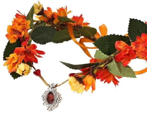 XUCZHAI Elfen-Stirnband Elegante Waldblume Elf Krone Stirnband Hochzeit Tiaras Orange Kopfbedeckung Kristall Retro Schmuck Braut Prom Kostüm Zubehör