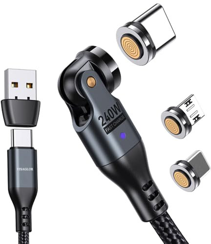 240W 9Pin USB C Magnet Ladekabel 1.8M, 6 in 1 USB C/A Ladekabel Magnetisch, 540°Drehung USB Kabel Magnetisch, 48V/5A Schnelllade Magnetisches Datenkabel für Typ C/Micro USB/i-Products/MacBook Pro