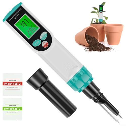 URPIZY Tester digitale per pH alimentare con sonda di temperatura per lievito naturale, pane, salsiccia, formaggio, test del suolo, calibrazione automatica, gamma ATC 0-14 PH
