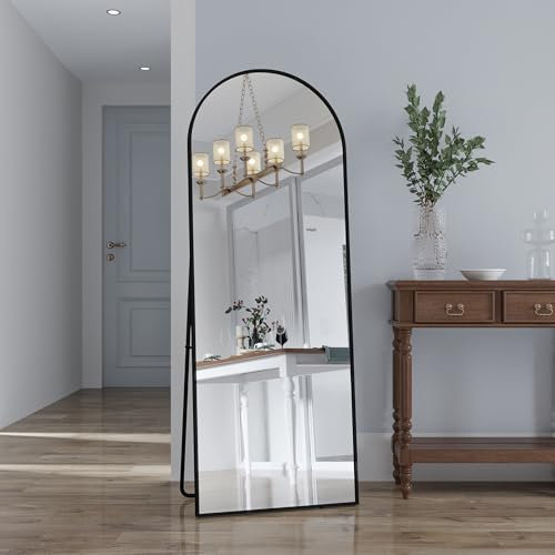 EIFSON Miroir sur Pied Arqué 162 x 53 cm, Grand Miroir Mural pour Salle de Bain, Chambre, Entrée, Couloir, Salon, Pleine Longueur Miroir de Sol avec Support, Noir